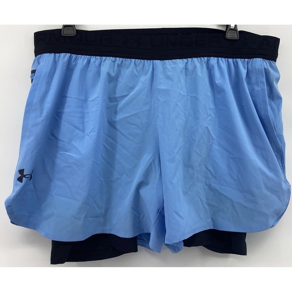 Under Armour Vanish Elite 2in1 Shorts Mens 2XL Blue Lined Running Fitted See Pic